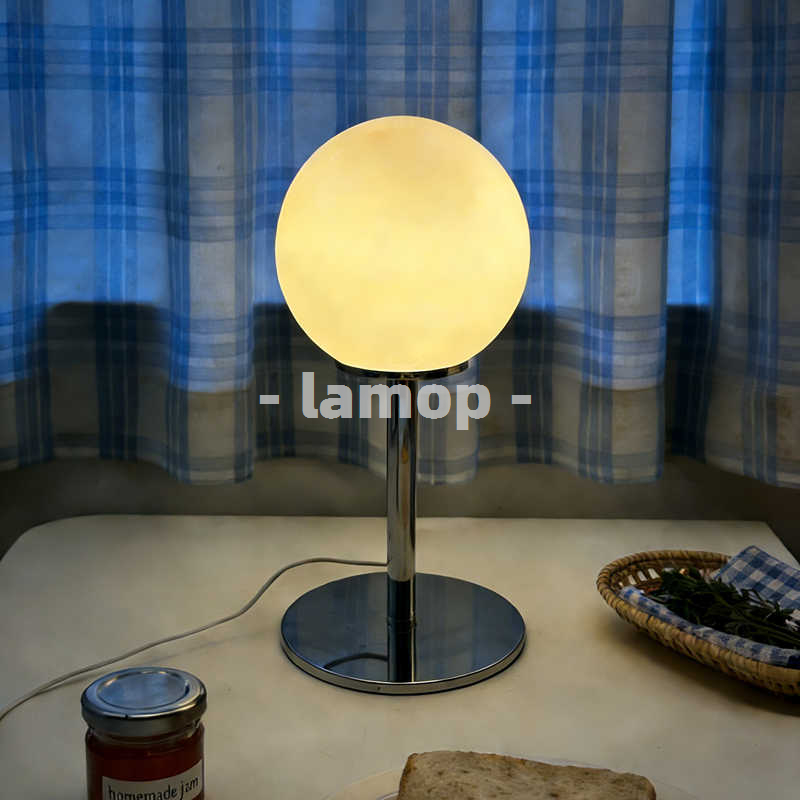 Lighting Table Decor - Lampu Meja Krom Bulat Putih Susu