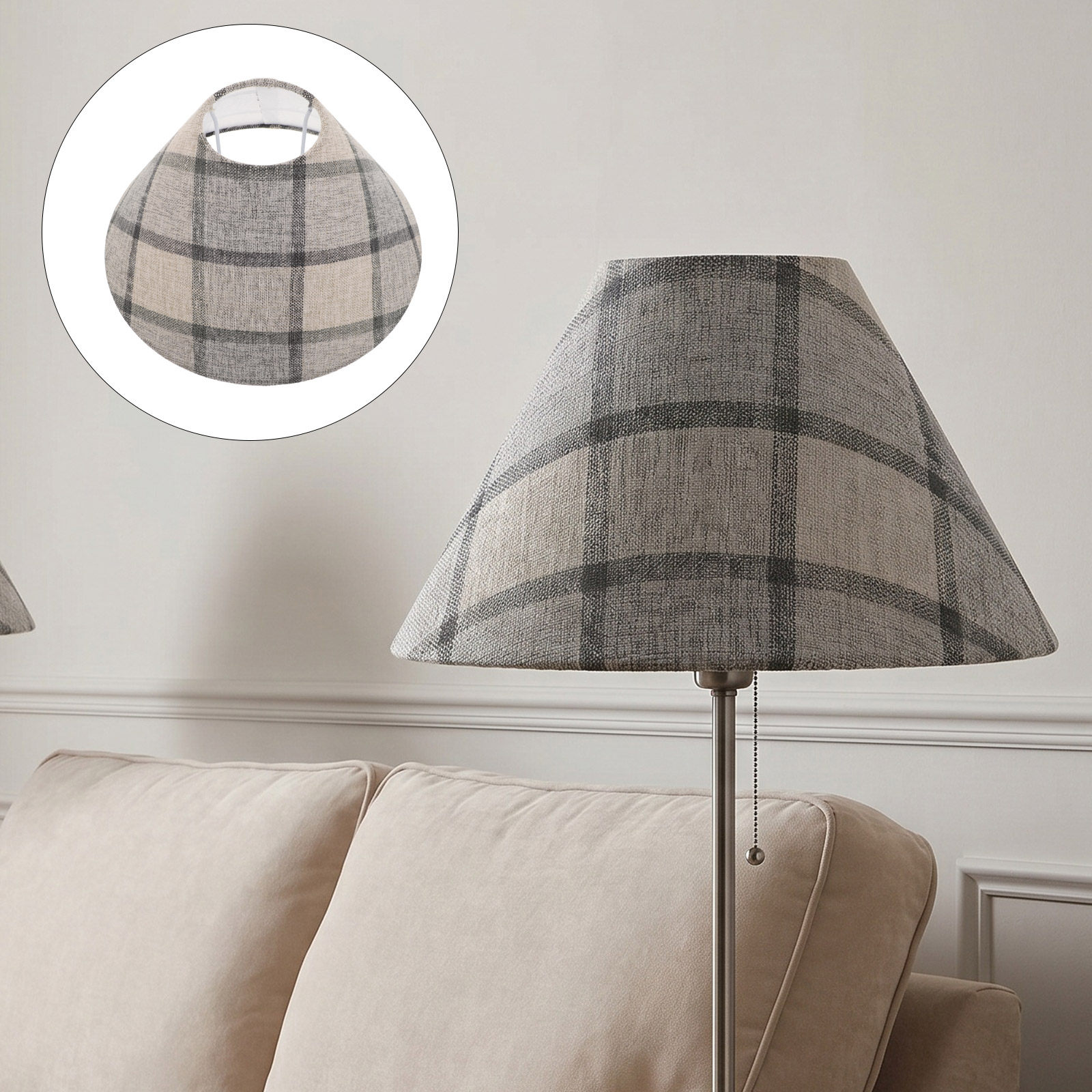 Kap Lampu Drum Kain Kotak-kota - Decor Timeless Lighting ulasan dan harga